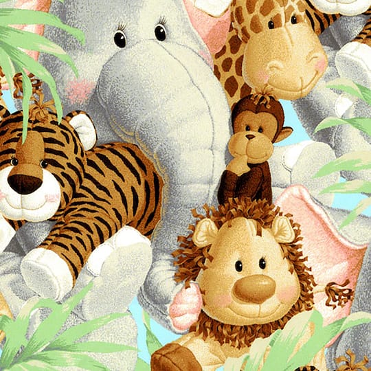 Fabric Traditions Bright Multicolor Packed Jungle Babies Cotton Fabric